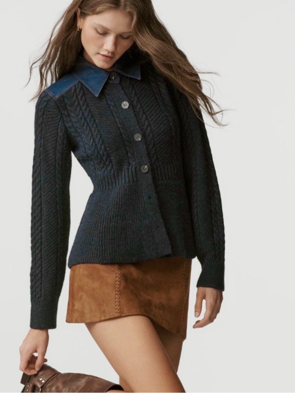 Anthropologie Pilcro Peplum Cable Cardigan Sweater XL NWT